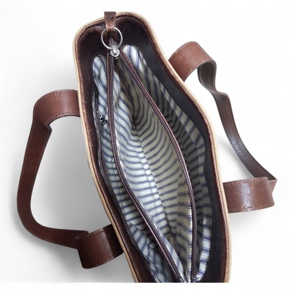 Vintage Coach Greenwhich Tote 6134 Khaki Twill and Mahagony Leather - Picture 9 of 13